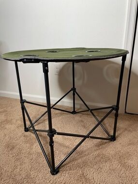 Uline 28" Round Folding Camping Table - 4 Cup Holders, Portable w/ Carry Bag